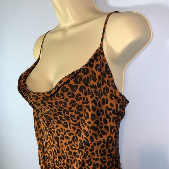 Good American cowl drape neck Leopard Print Slip Dress size 2 midi Y2K party - Picture 6 of 9